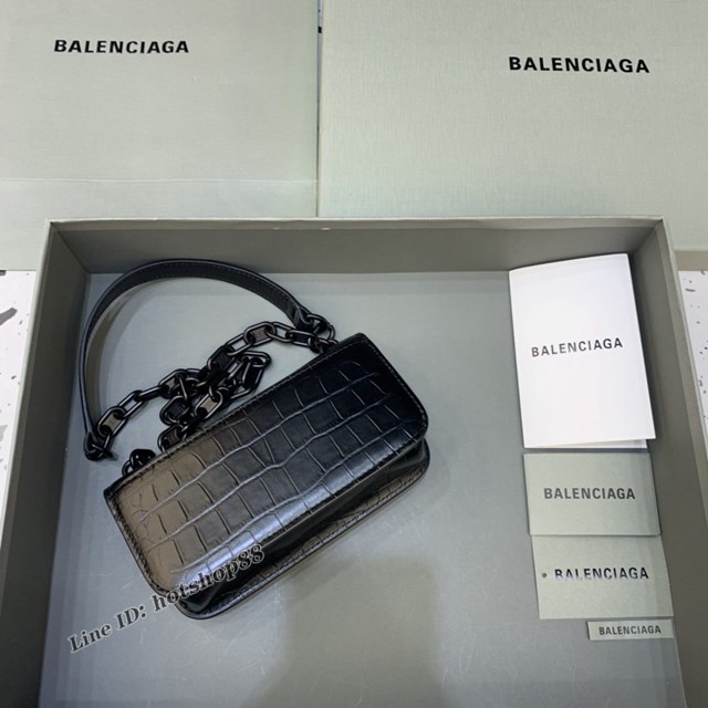 Balenciaga專櫃爆款小號鱷魚黑色黑扣肩背包 巴黎世家新款Gossip bag斜挎包 fyj1296